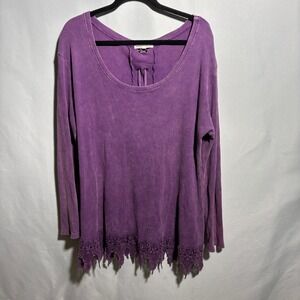 Indigo Thread Co Purple Long Sleeve Thermal Top Fringe Boho Grunge 3X Scoop Neck